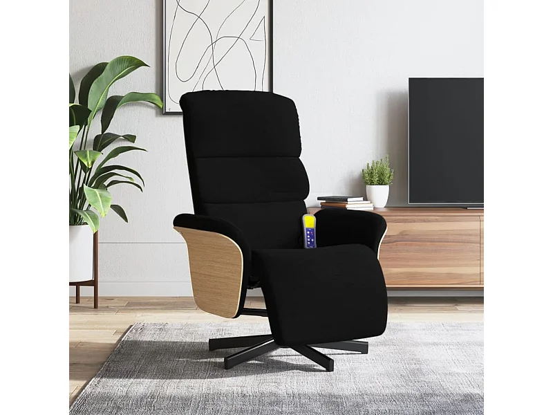 Fauteuil inclinable massant avec repose-pieds noir tissu