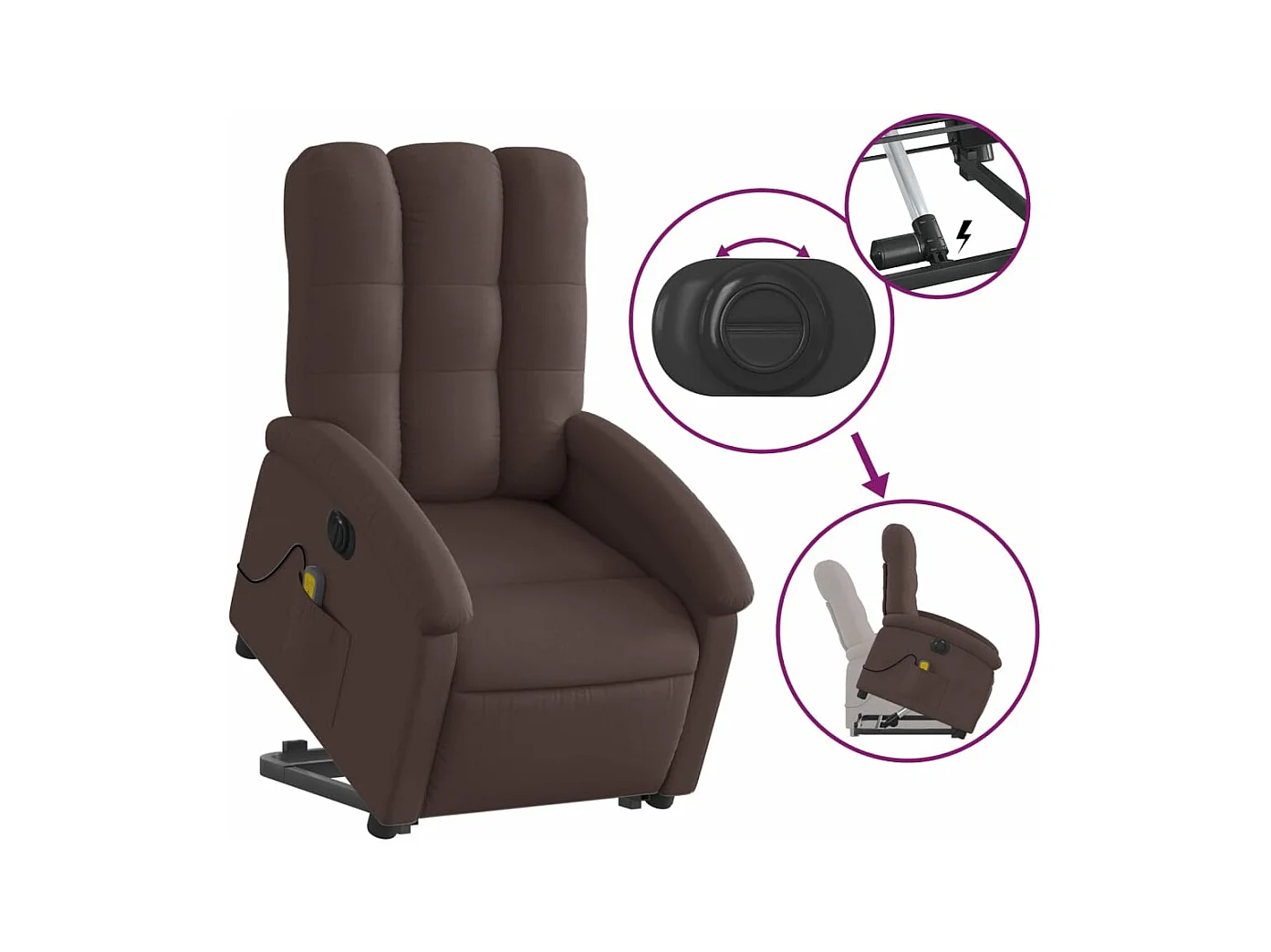 Fauteuil inclinable massant électrique Marron foncé Tissu
