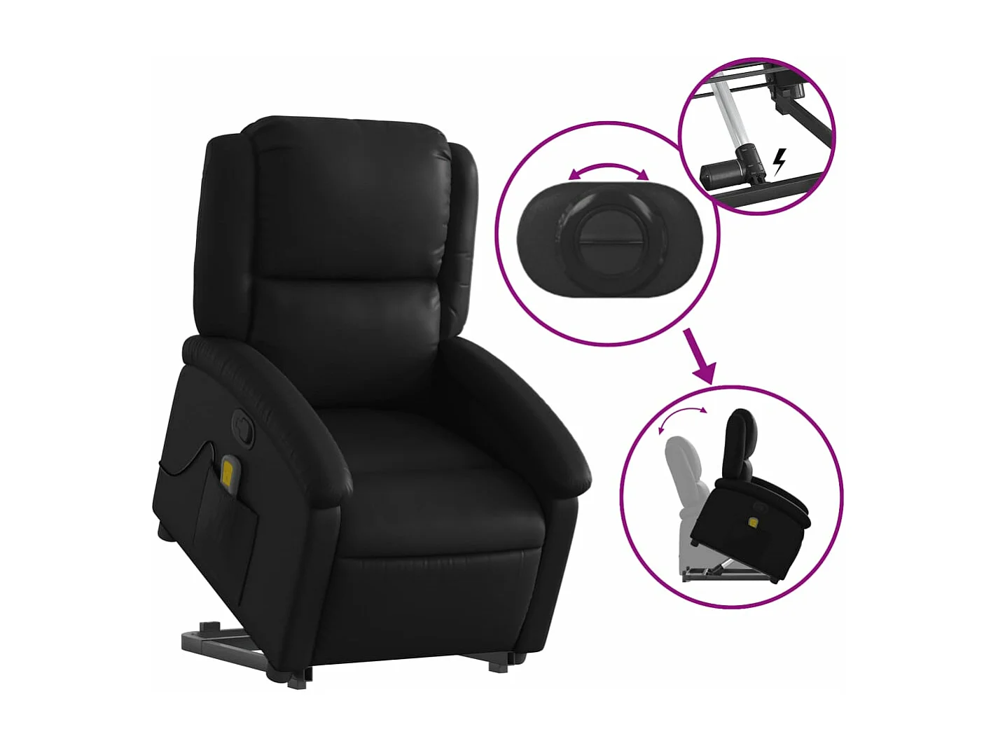Fauteuil inclinable massant Noir Similicuir