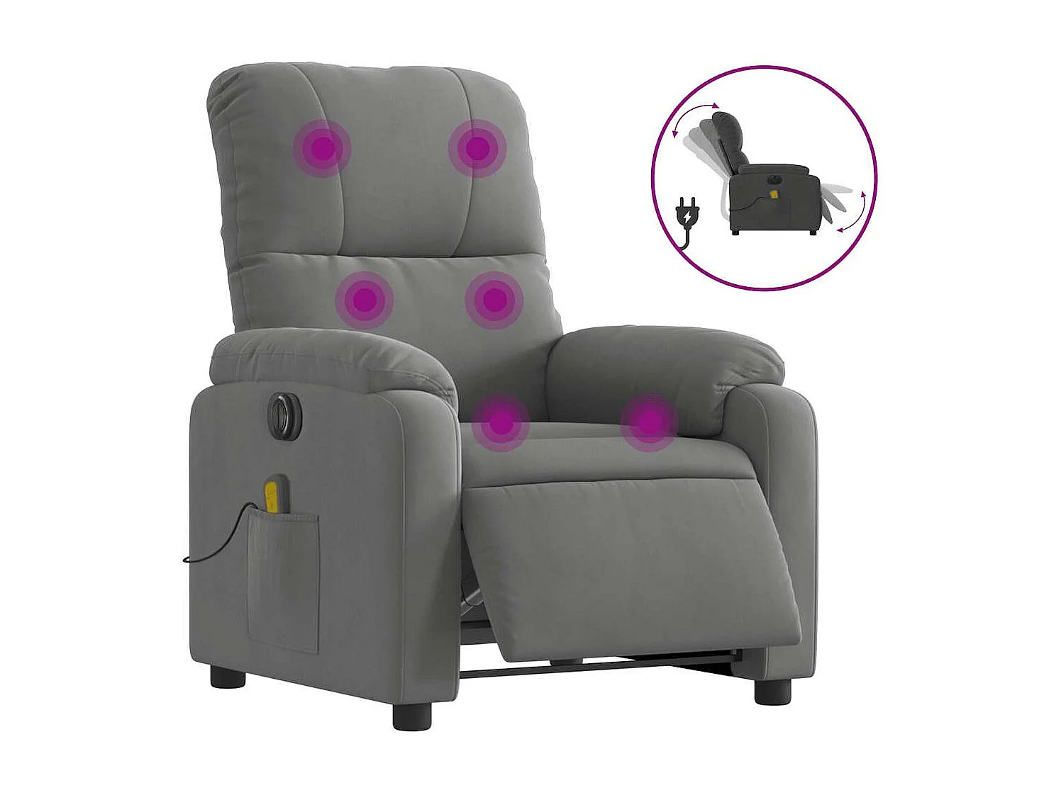 Poltrona massagens reclinável elétrica microfibra cinza-escuro