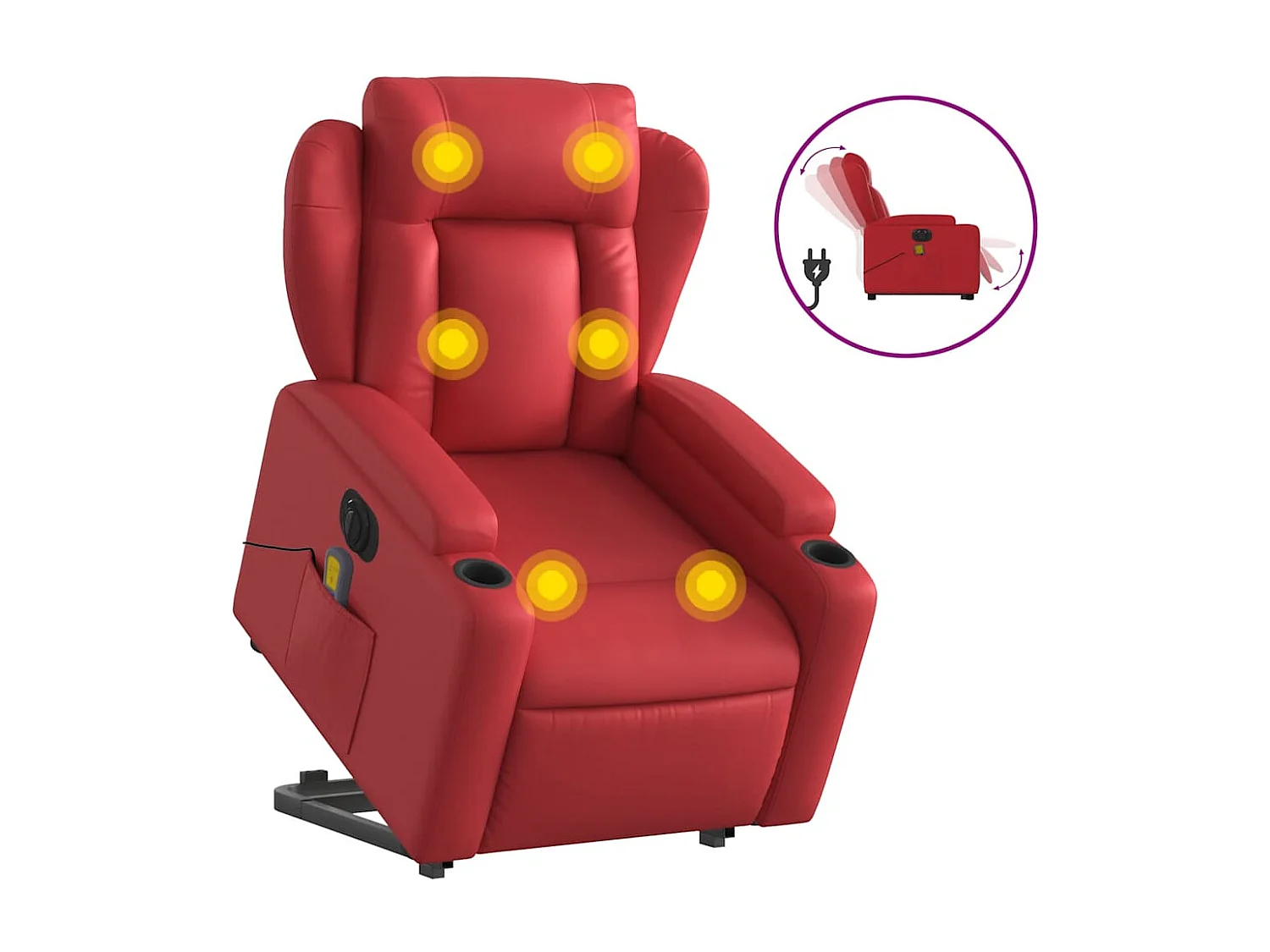 Sillón de majaje elevable eléctrico cuero artificial rojo