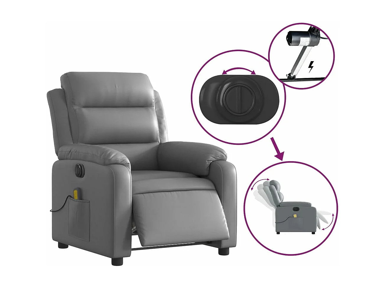 Fauteuil massant inclinable électrique gris similicuir