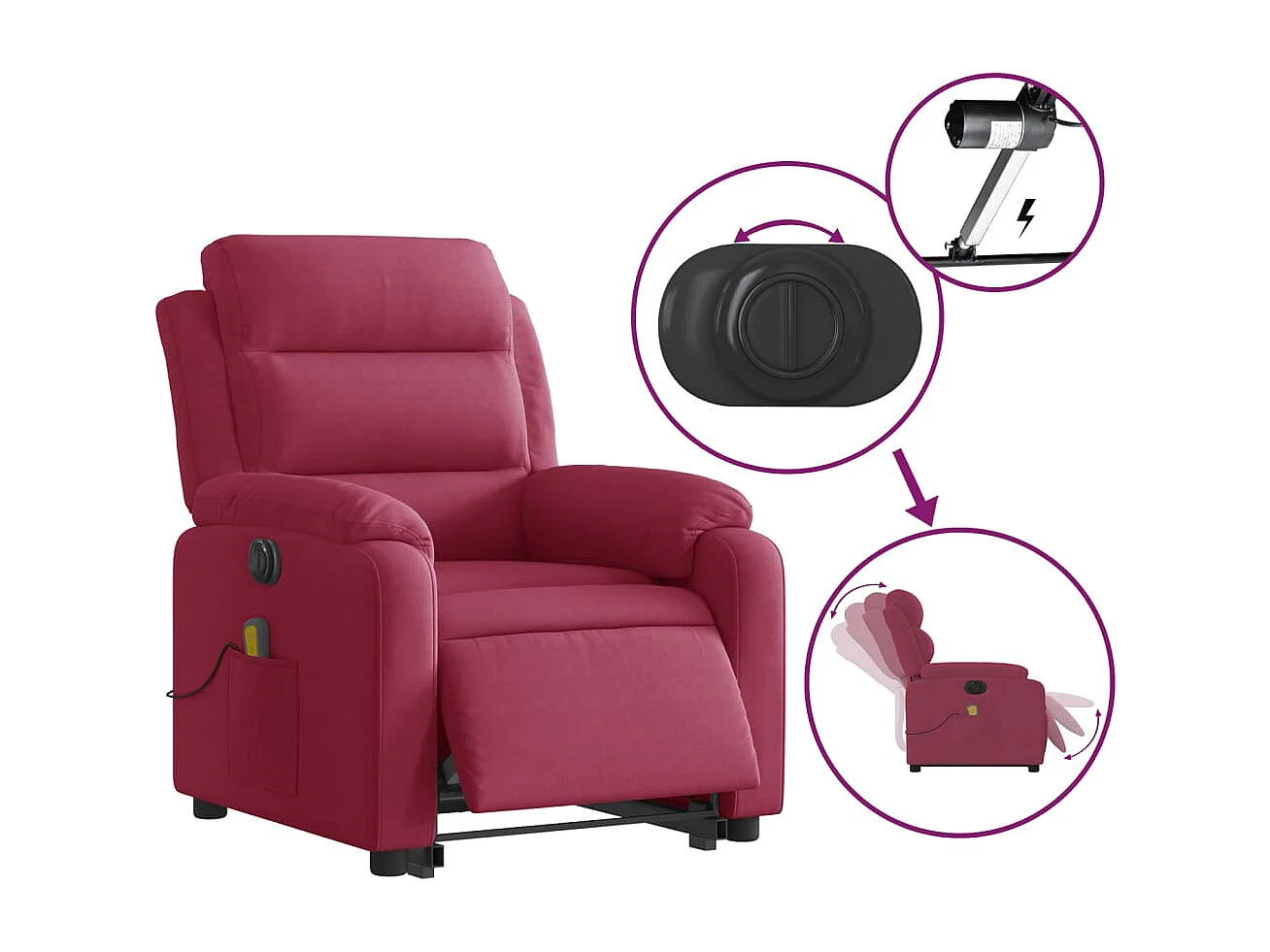 Fauteuil inclinable massant électrique rouge bordeaux