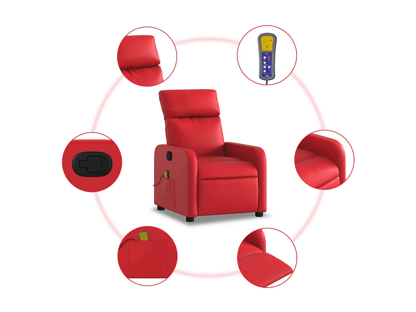 Sillón de masaje reclinable cuero sintético rojo