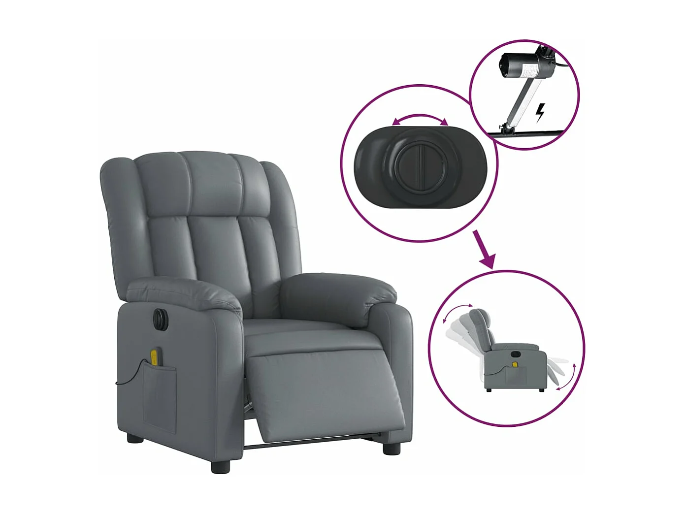 Fauteuil massant inclinable électrique gris similicuir