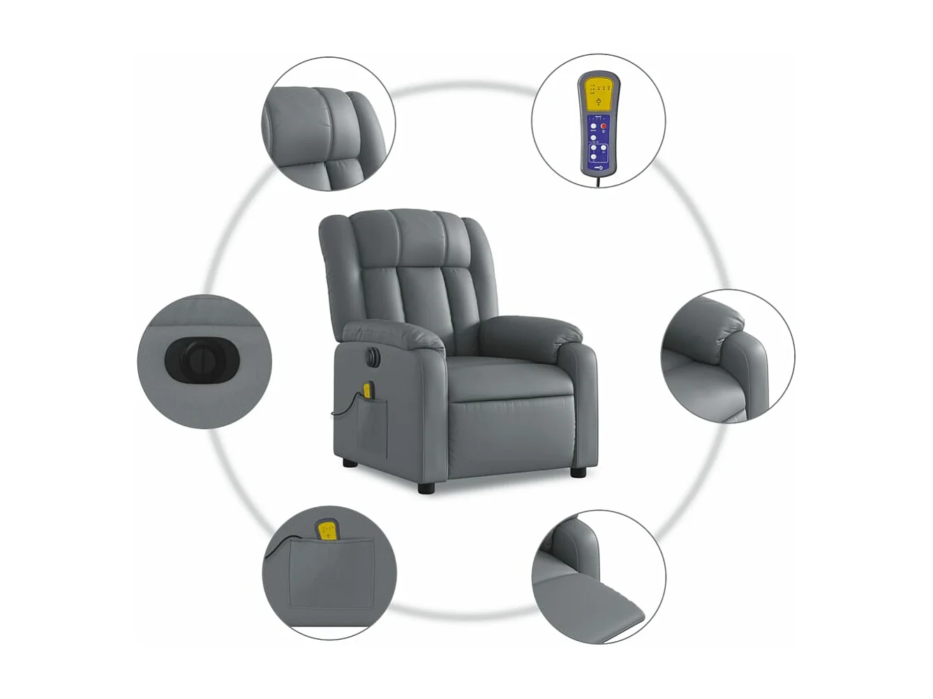 Fauteuil massant inclinable électrique gris similicuir