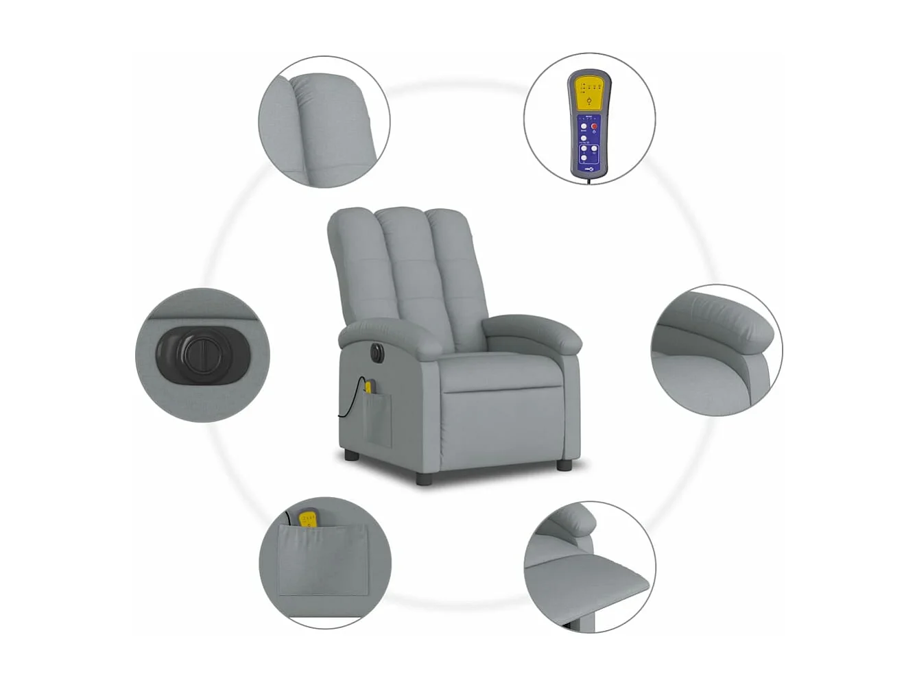 Fauteuil massant inclinable électrique gris clair tissu
