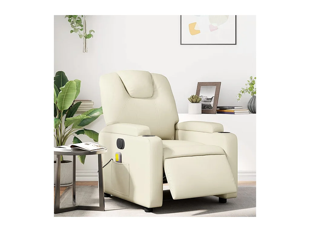 Fauteuil massant inclinable électrique crème similicuir