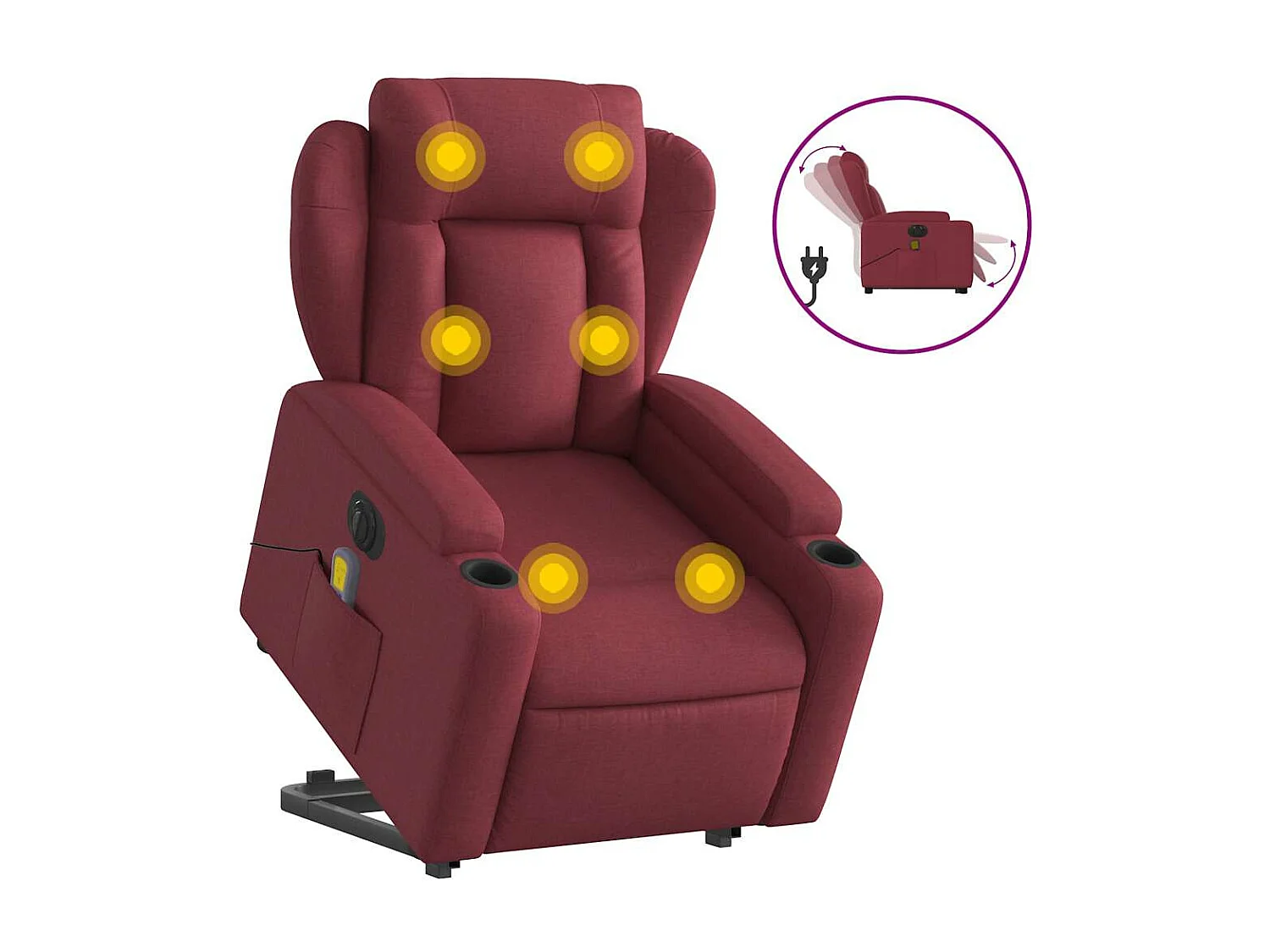 Sillón de masaje elevable eléctrico tela rojo tinto