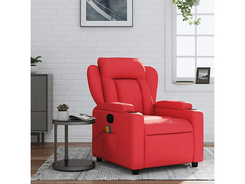 Fauteuil massant inclinable rouge similicuir