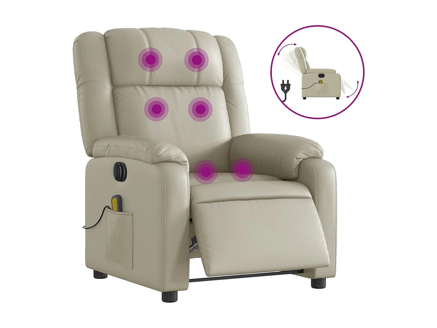 Poltrona massagens reclinável elétrica couro artificial creme