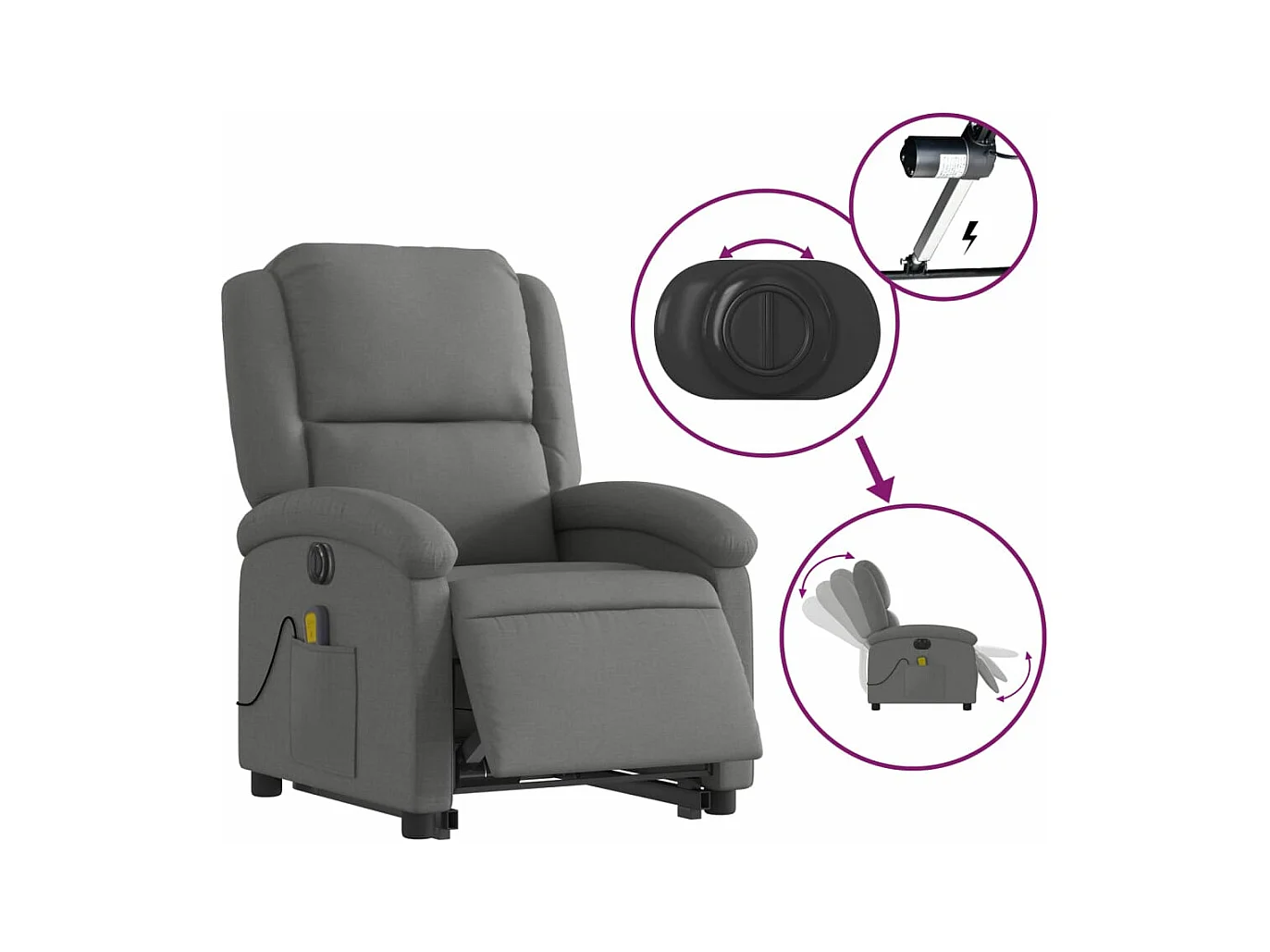 Fauteuil inclinable massant électrique Gris foncé Tissu