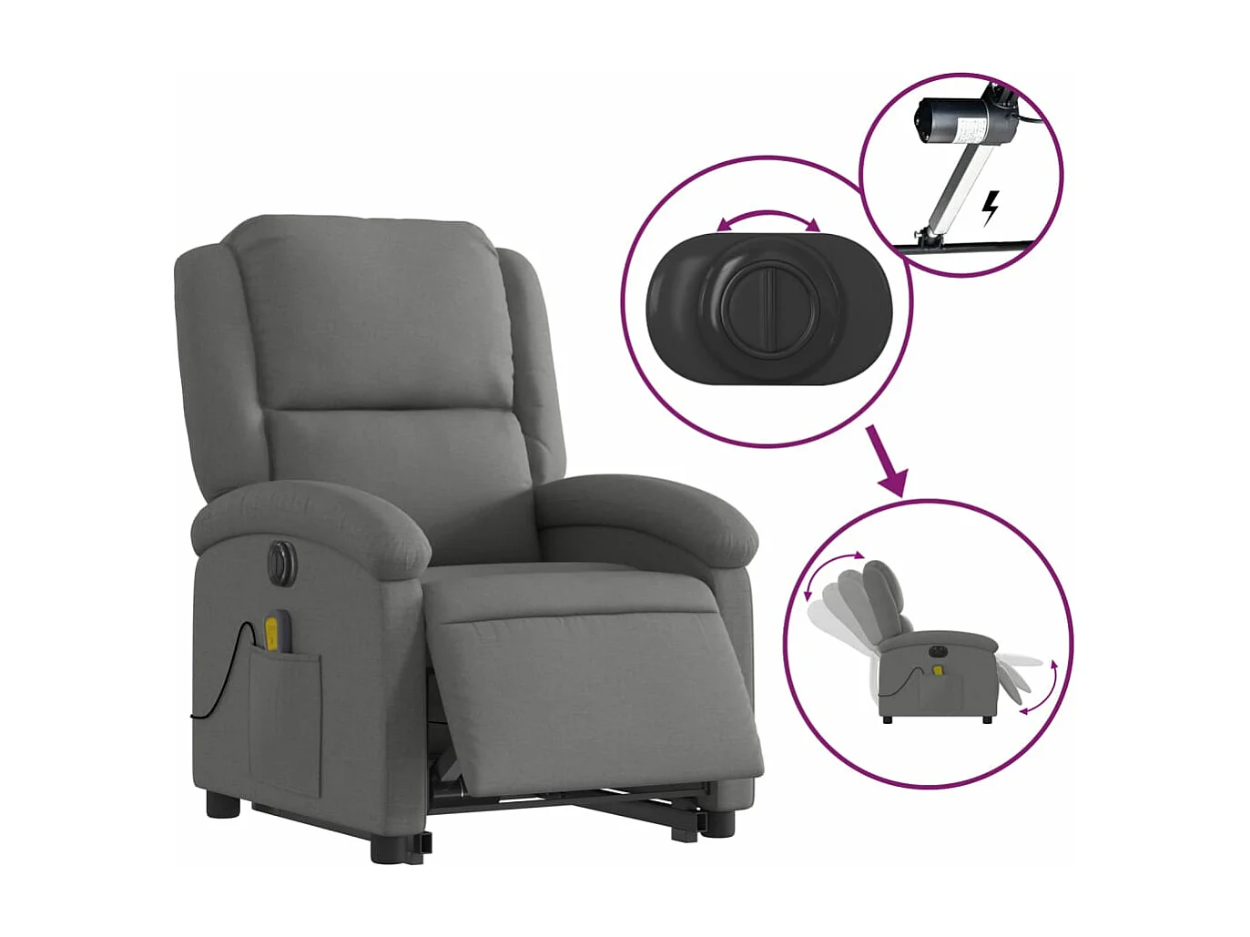 Fauteuil inclinable massant électrique Gris foncé Tissu