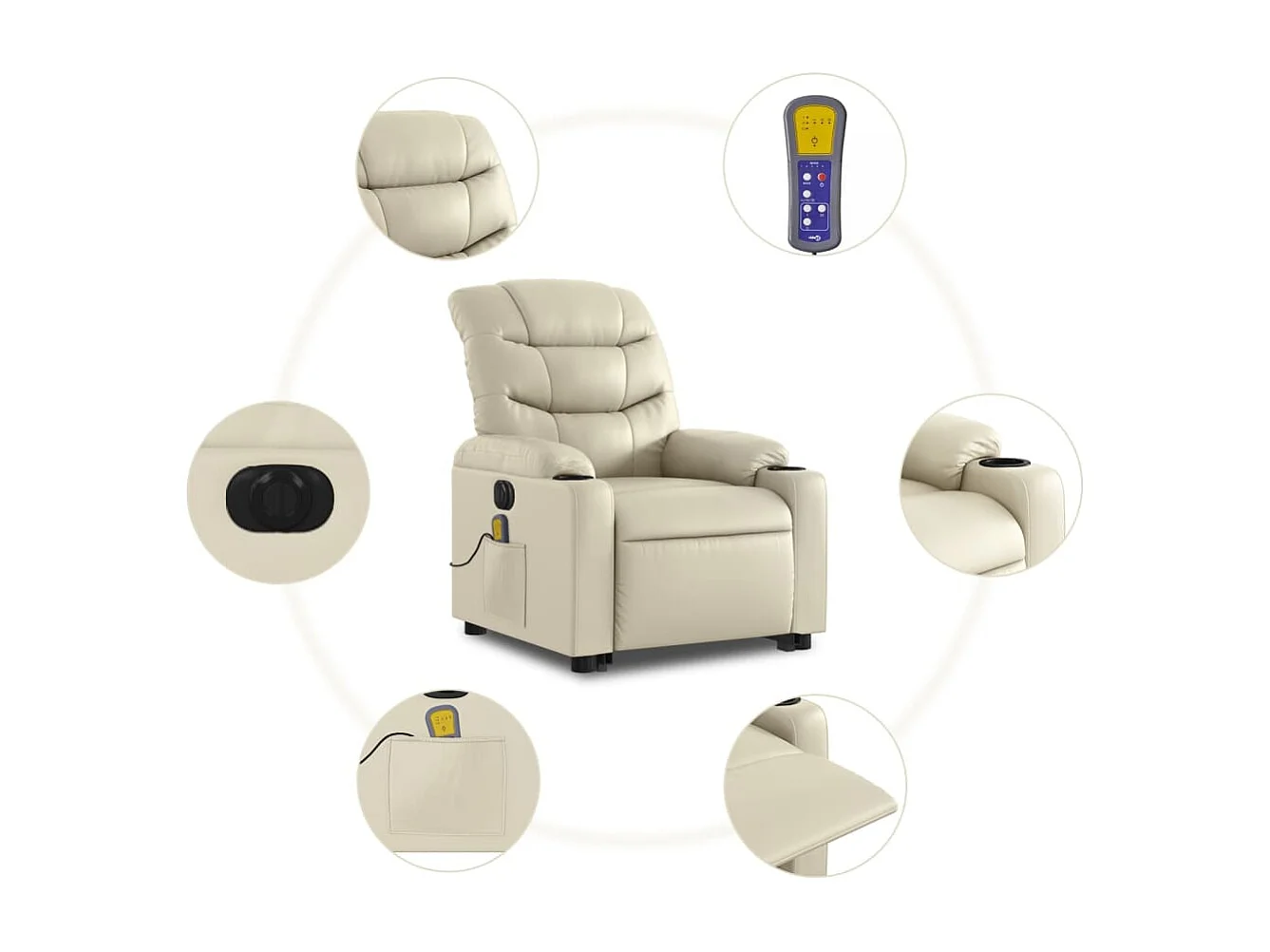 Sta-op-massagestoel elektrisch kunstleer crèmekleurig