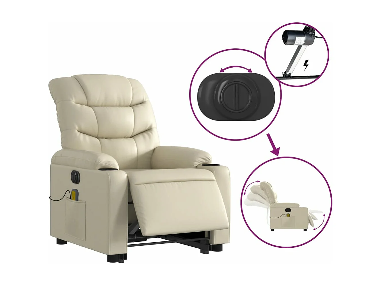 Fauteuil inclinable massant électrique crème similicuir