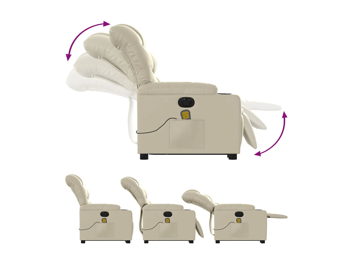 Fauteuil inclinable massant électrique crème similicuir