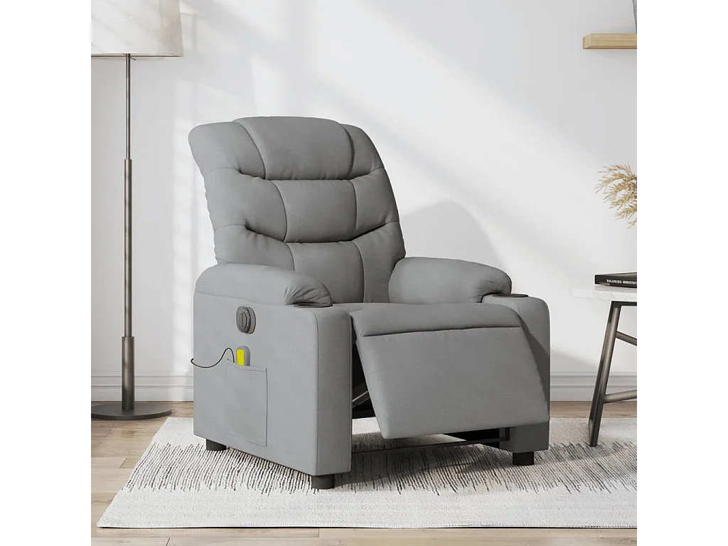 Fauteuil massant inclinable électrique gris clair tissu