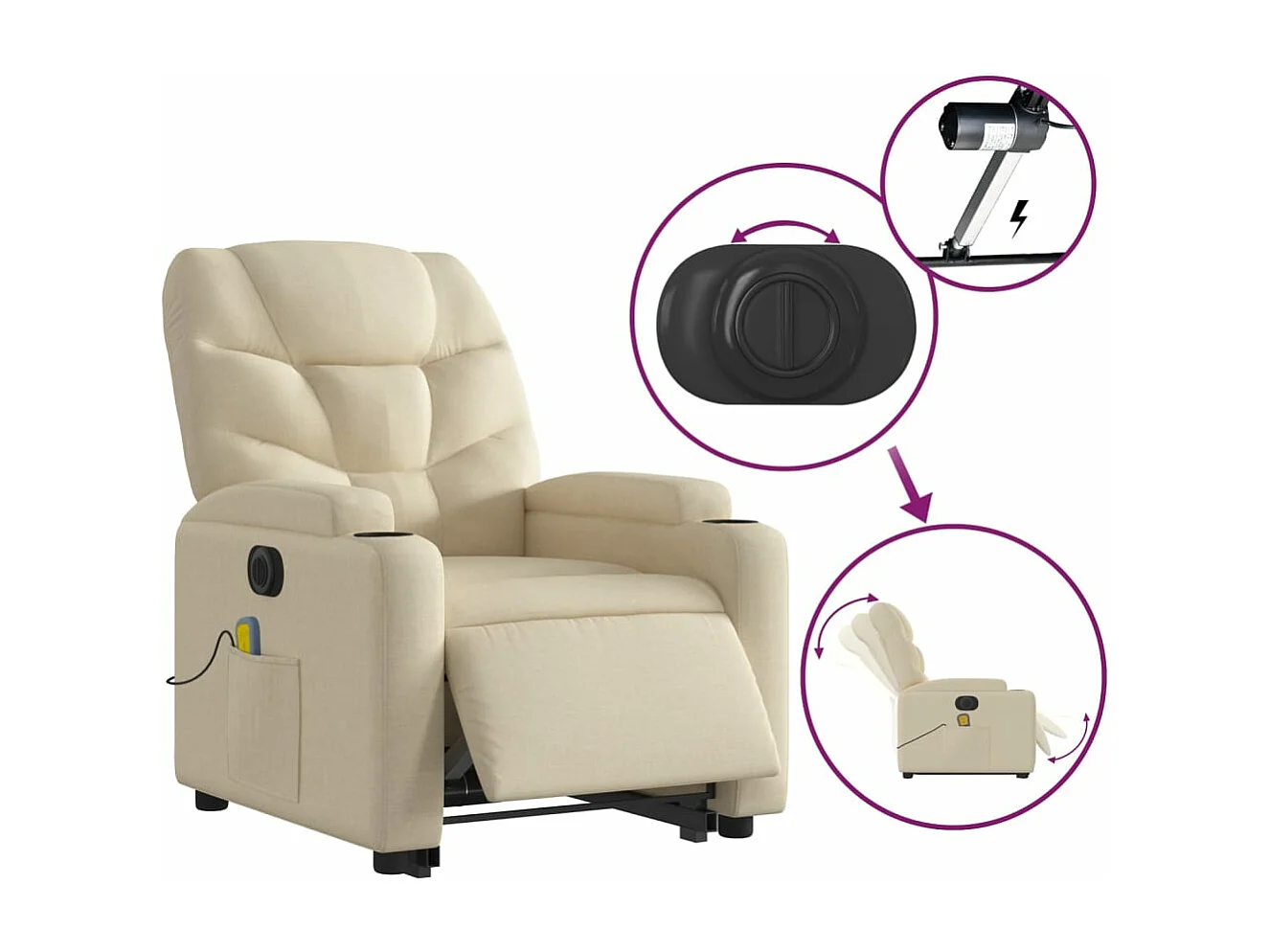 Fauteuil inclinable massant électrique Crème Tissu
