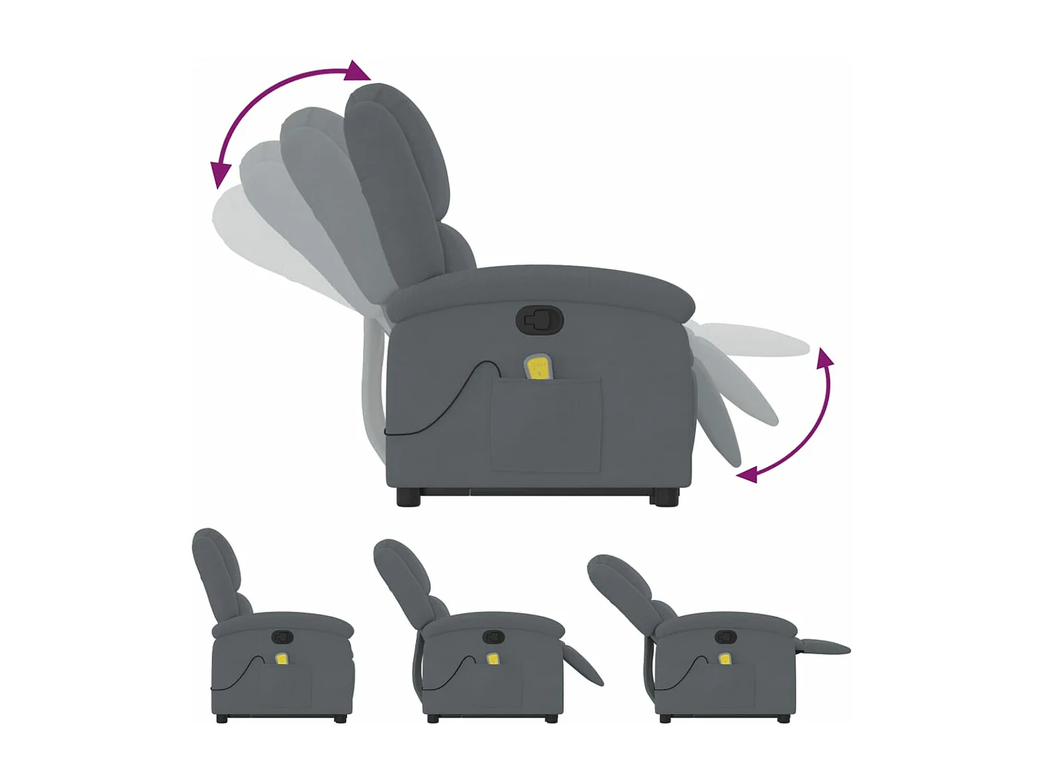 Fauteuil massant inclinable Gris foncé Velours