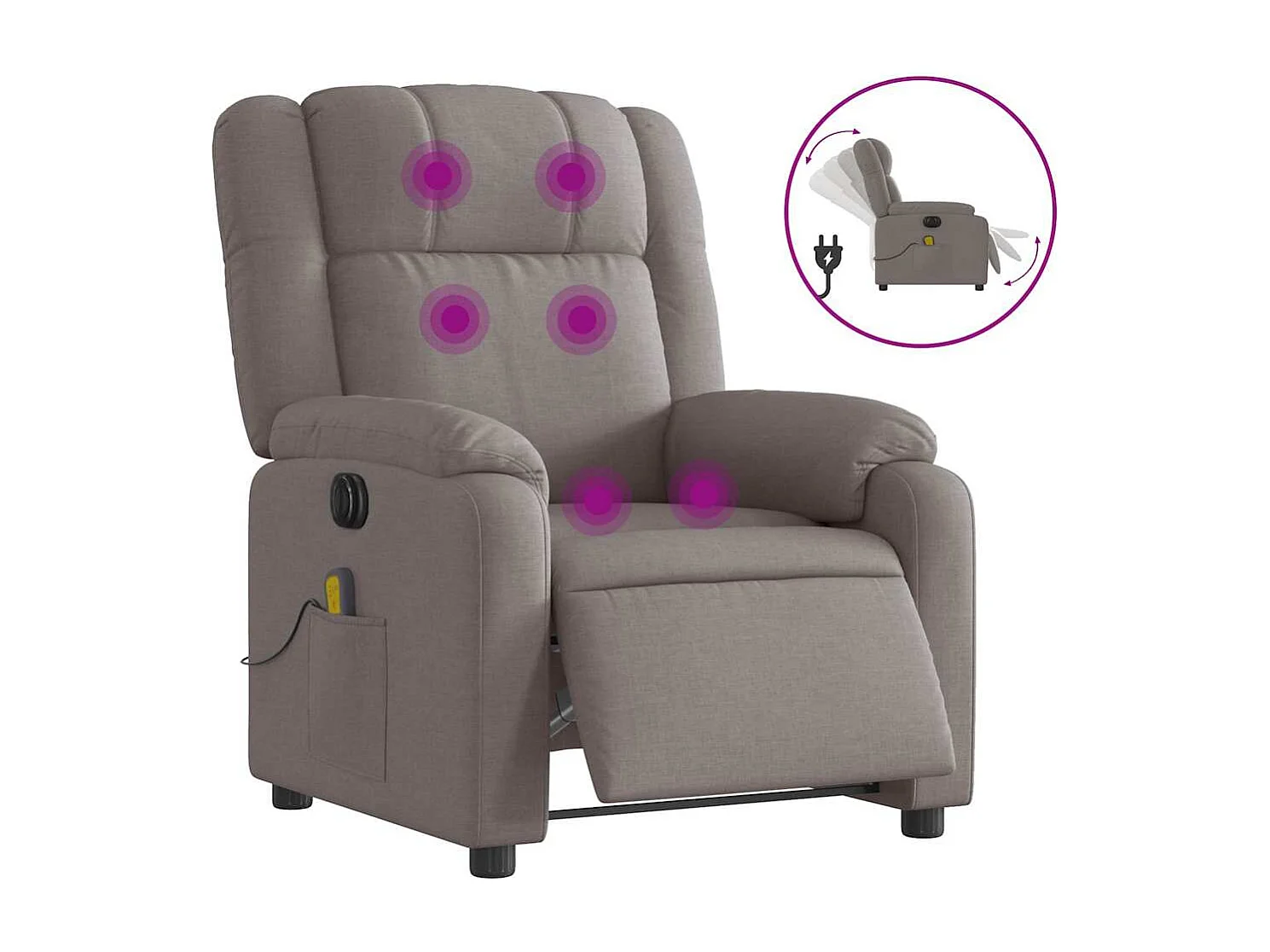 Fauteuil massant inclinable électrique Taupe Tissu