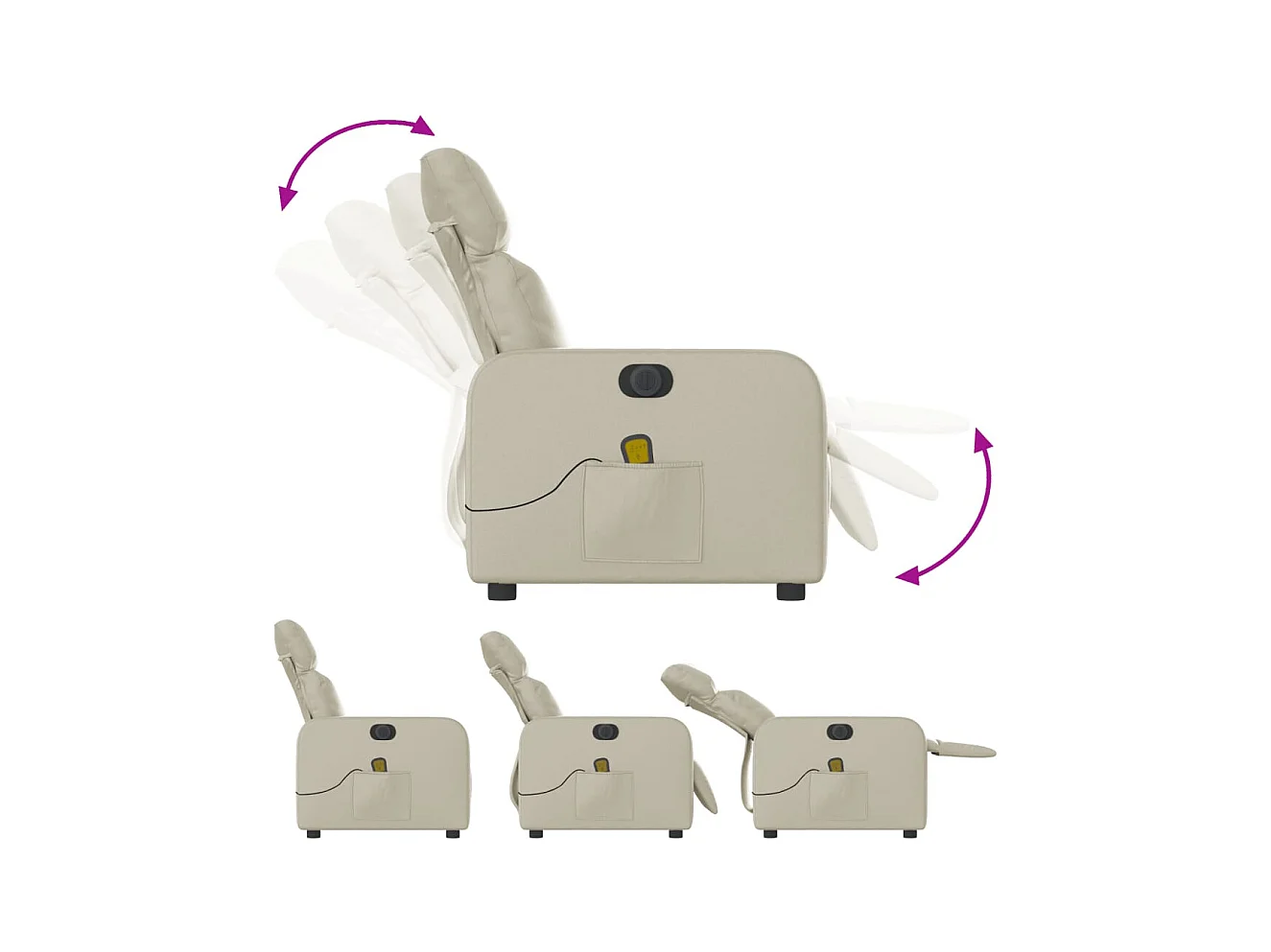 Fauteuil massant inclinable électrique crème similicuir