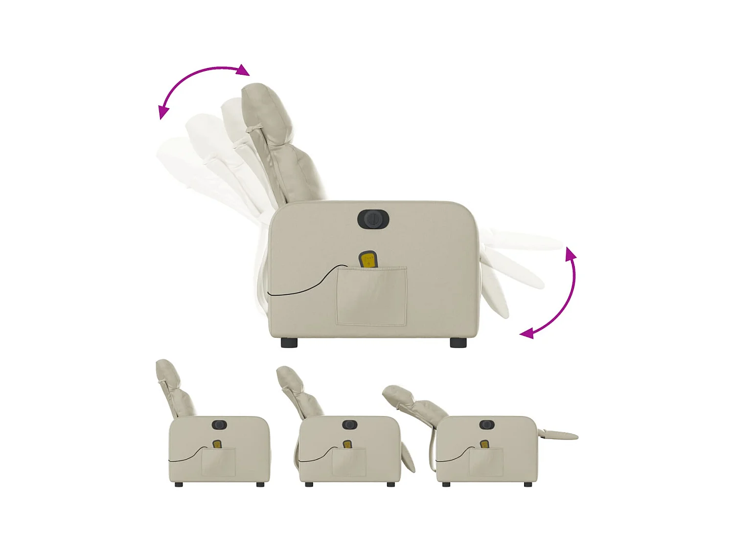 Fauteuil massant inclinable électrique crème similicuir
