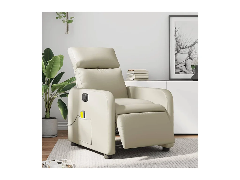 Fauteuil massant inclinable électrique crème similicuir