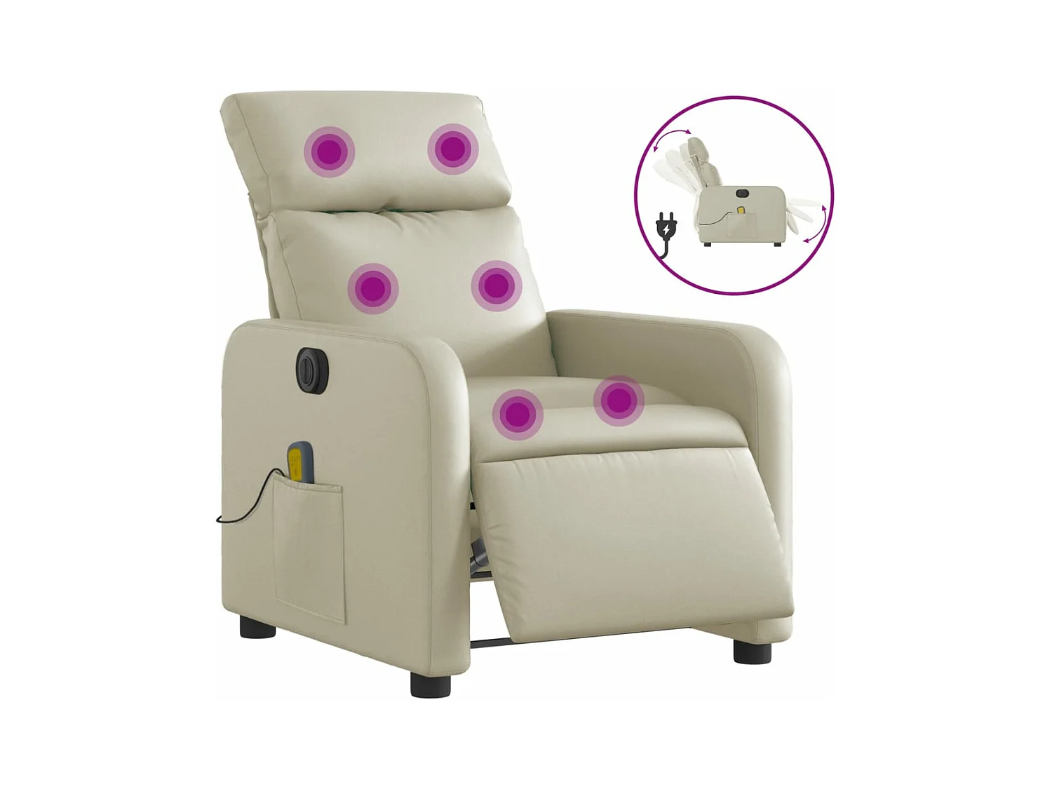 Fauteuil massant inclinable électrique crème similicuir