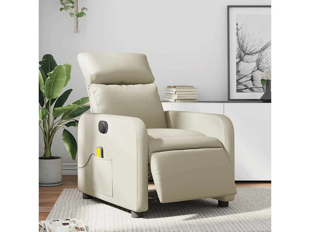 Fauteuil massant inclinable électrique crème similicuir