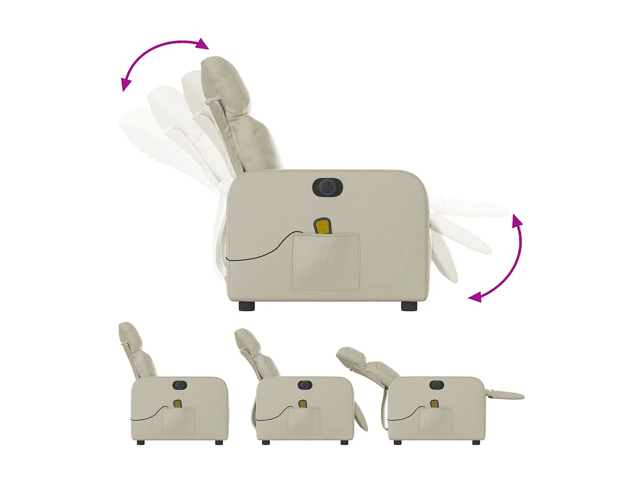 Fauteuil massant inclinable électrique crème similicuir