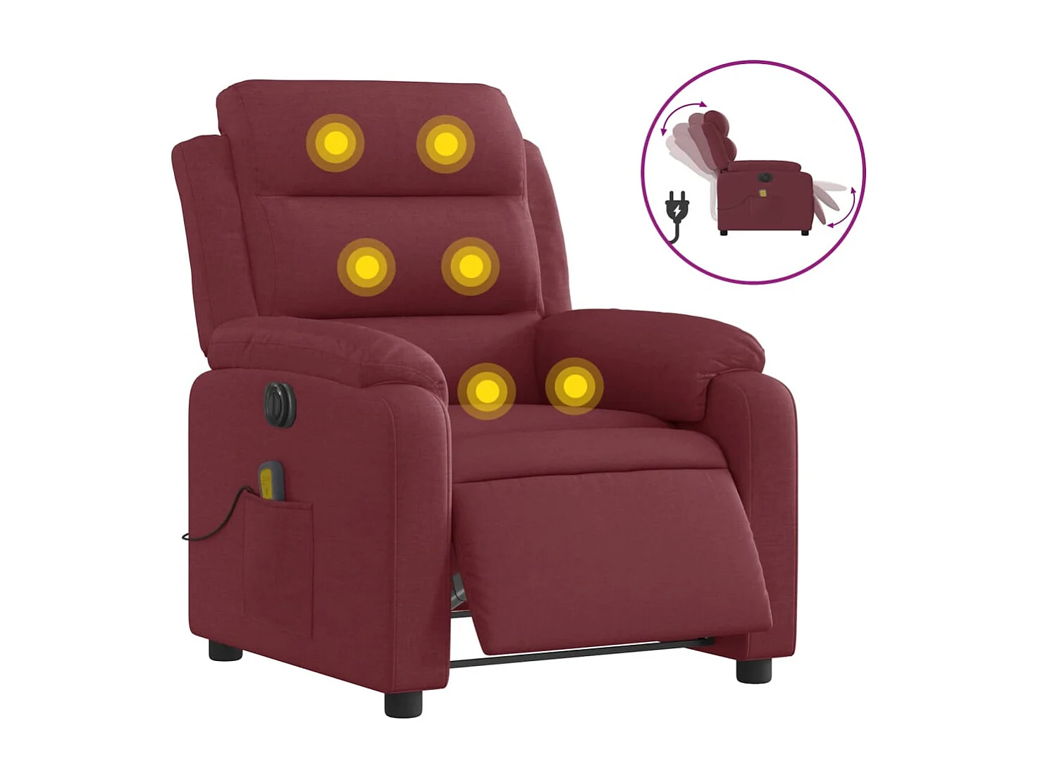 Fauteuil massant inclinable électrique Rouge bordeaux Tissu