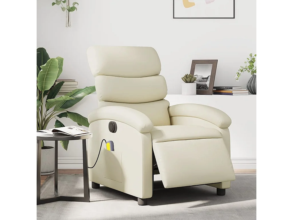 Fauteuil massant inclinable électrique crème similicuir