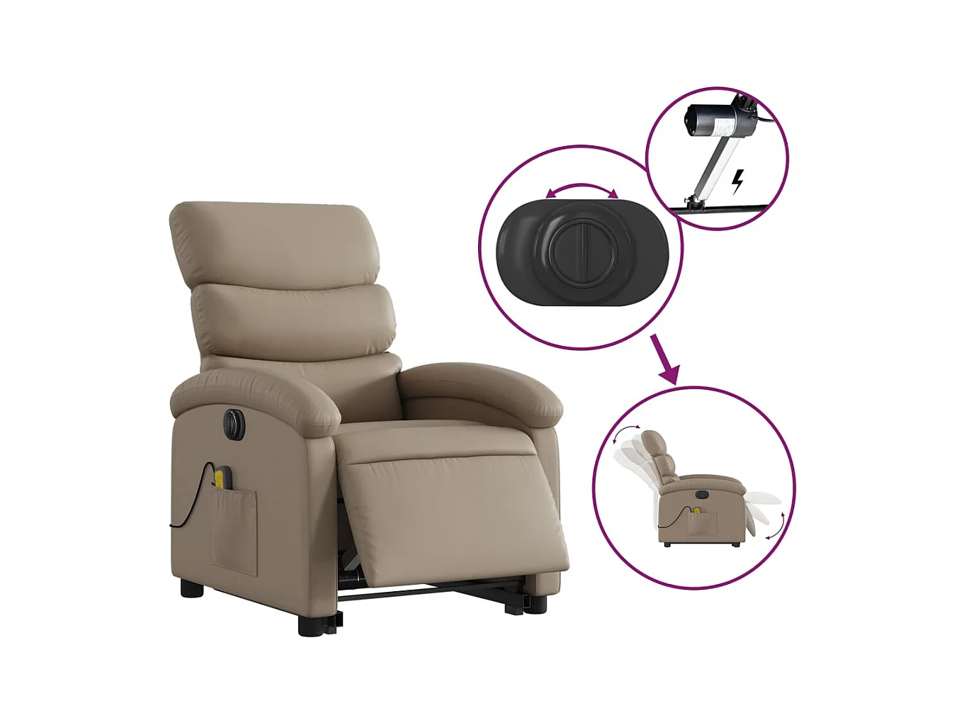 Fauteuil inclinable massant électrique cappuccino similicuir