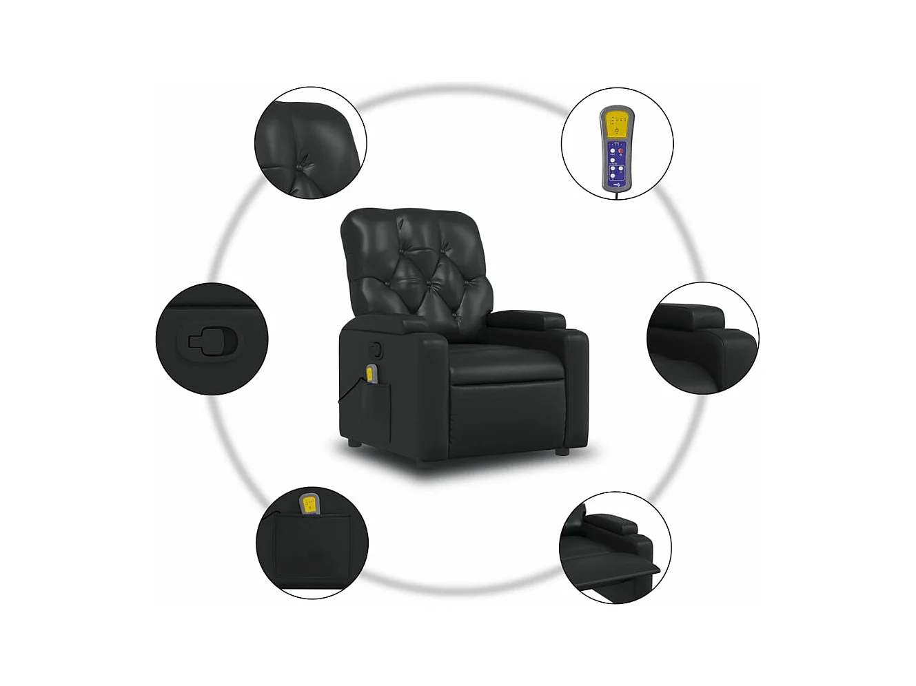 Fauteuil massant inclinable Noir Similicuir
