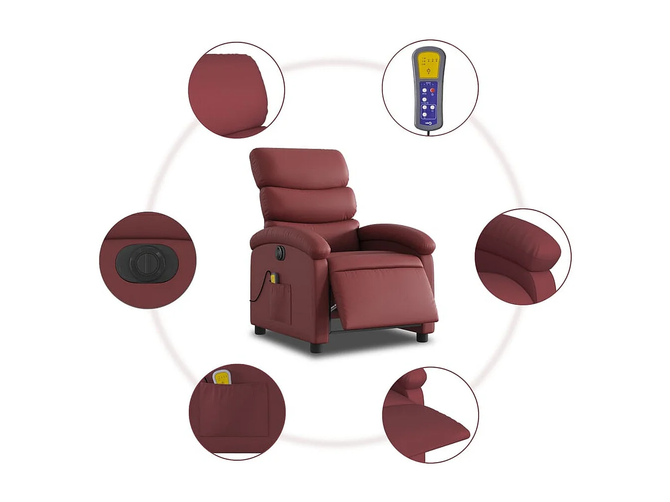 Fauteuil massant inclinable électrique rouge bordeaux