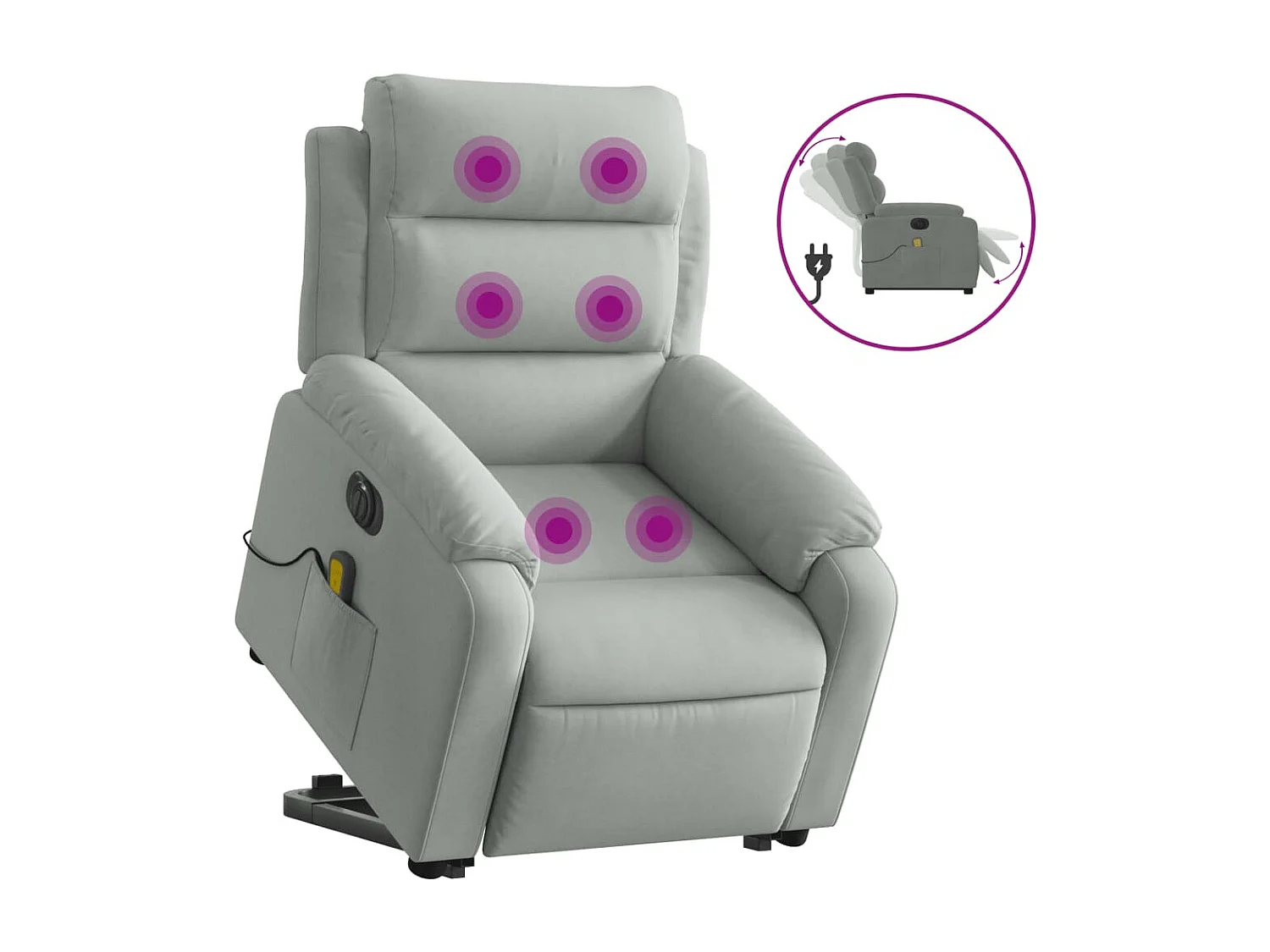 Fauteuil inclinable massant électrique gris clair velours