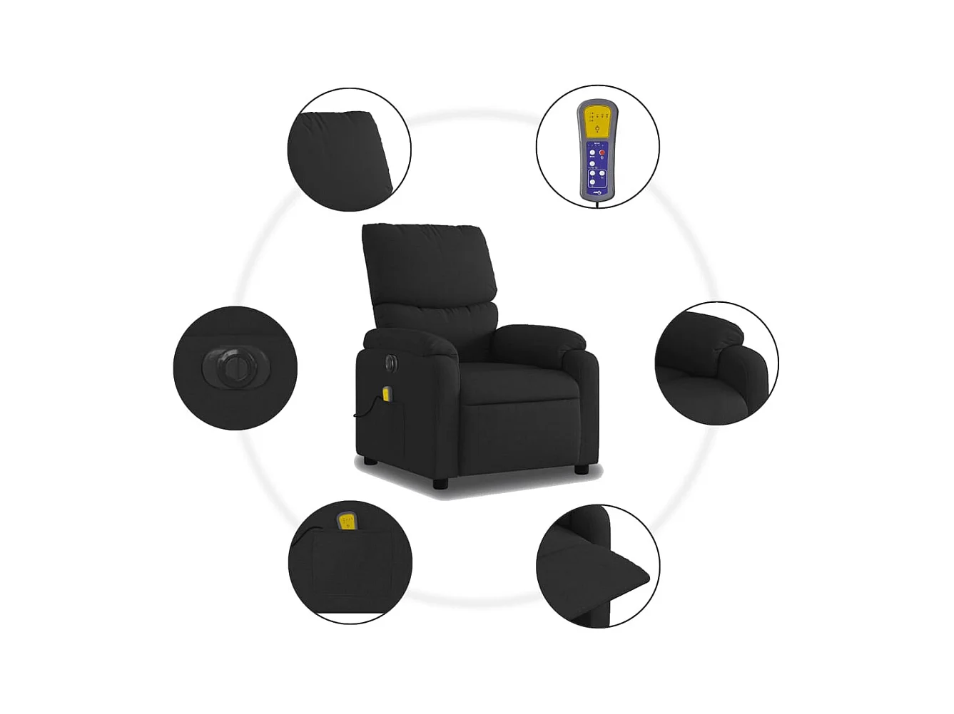 Fauteuil massant inclinable électrique Noir Tissu