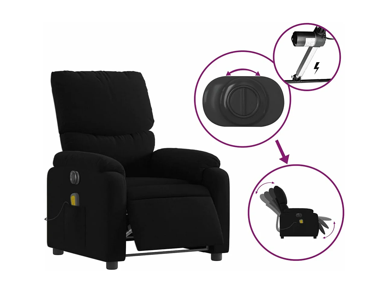 Sillón reclinable de masaje eléctrico tela negro