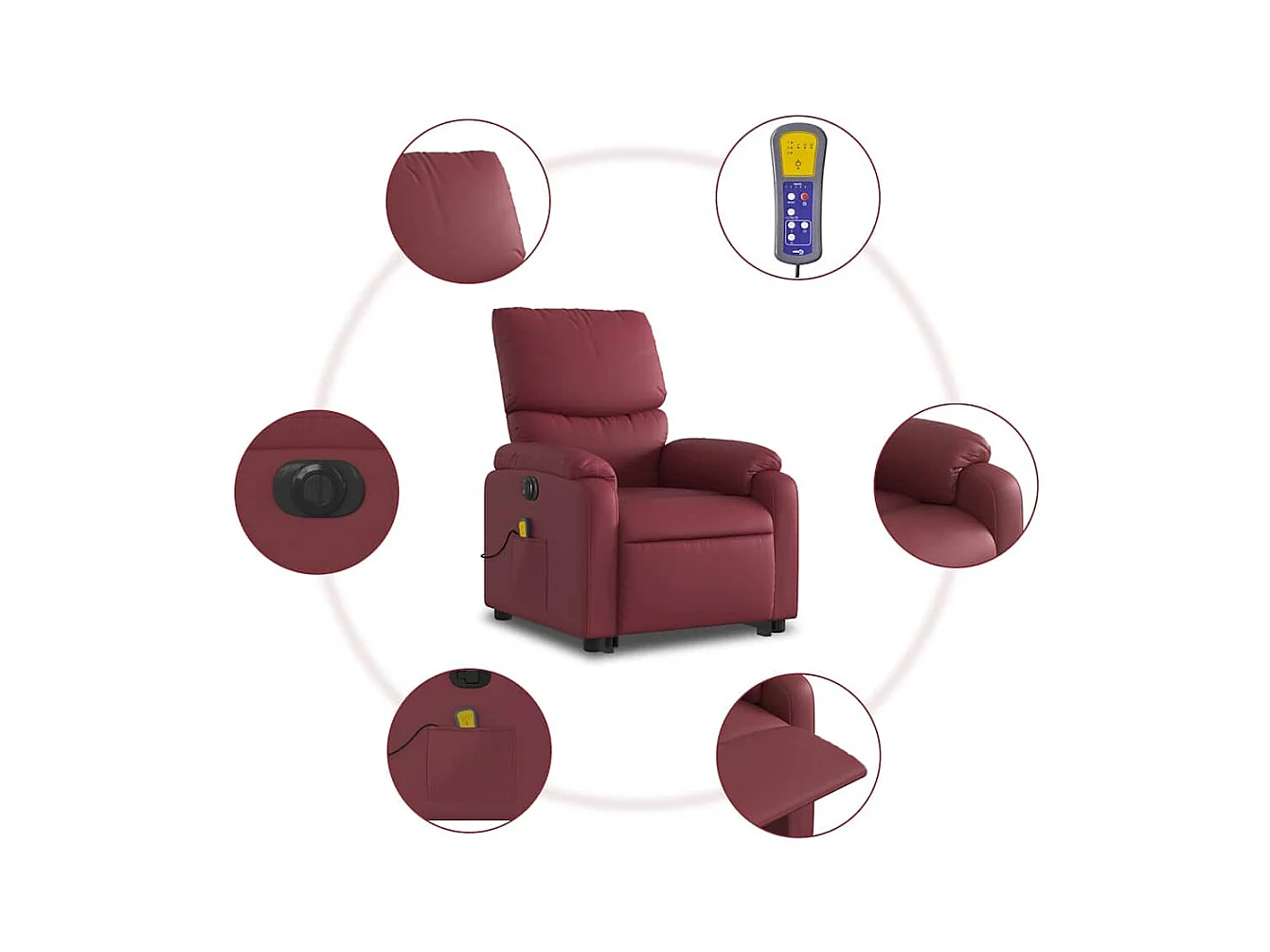 Fauteuil inclinable massant électrique rouge bordeaux