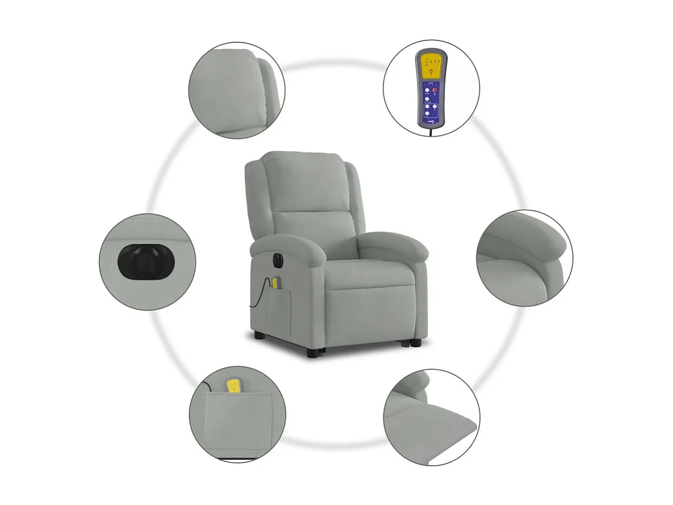 Fauteuil inclinable massant électrique gris clair velours