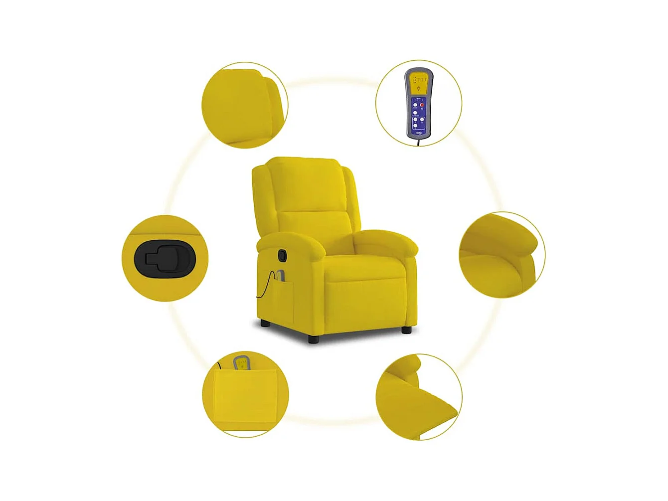 Fauteuil massant inclinable jaune velours
