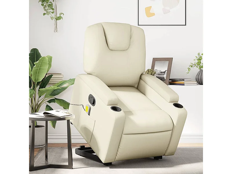 Fauteuil inclinable massant Crème Similicuir