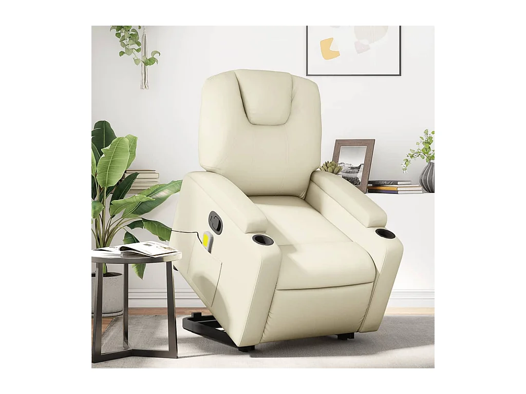 Fauteuil inclinable massant Crème Similicuir