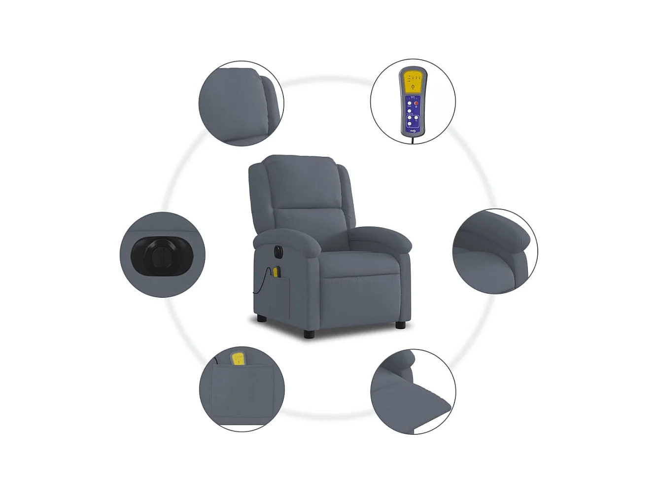 Fauteuil inclinable massant électrique gris foncé velours