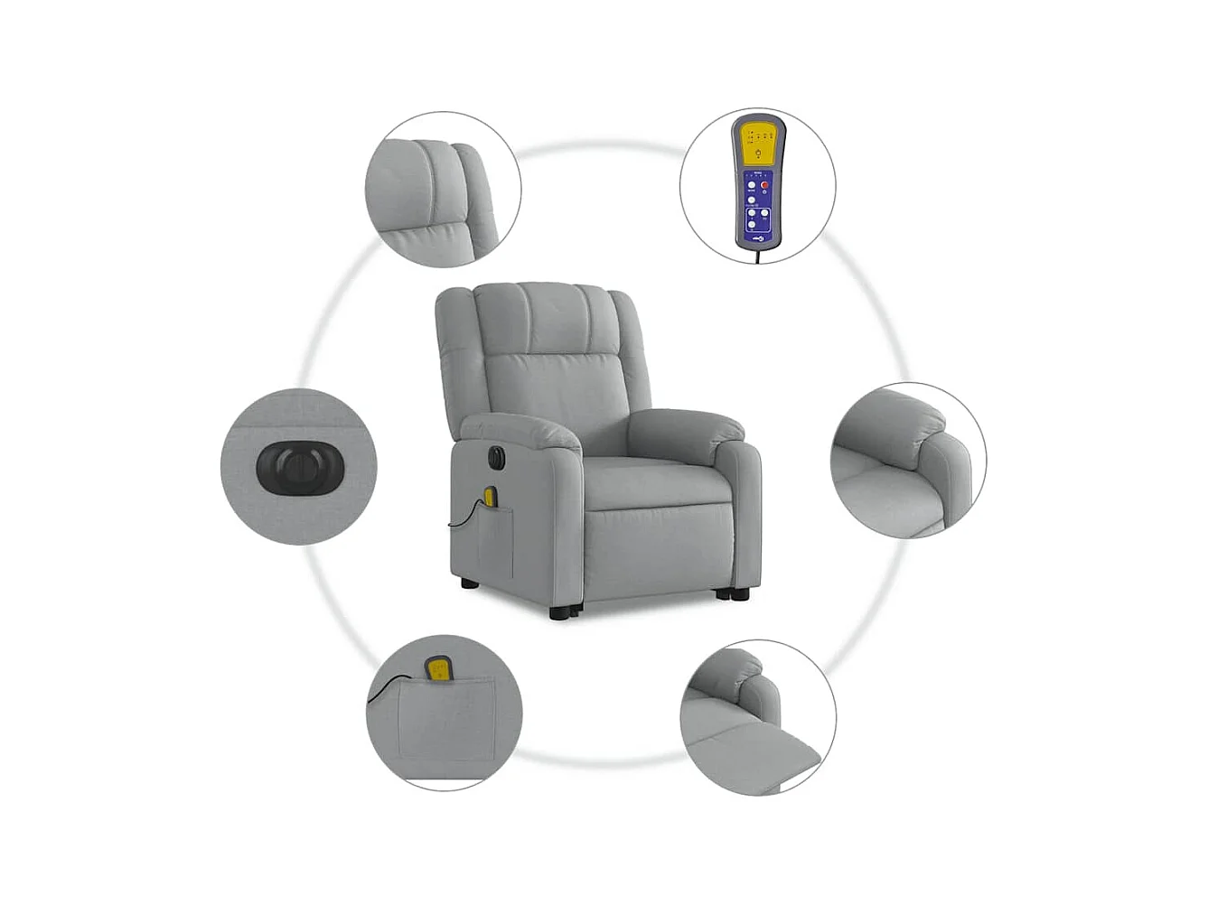 Fauteuil inclinable massant électrique Gris clair Tissu