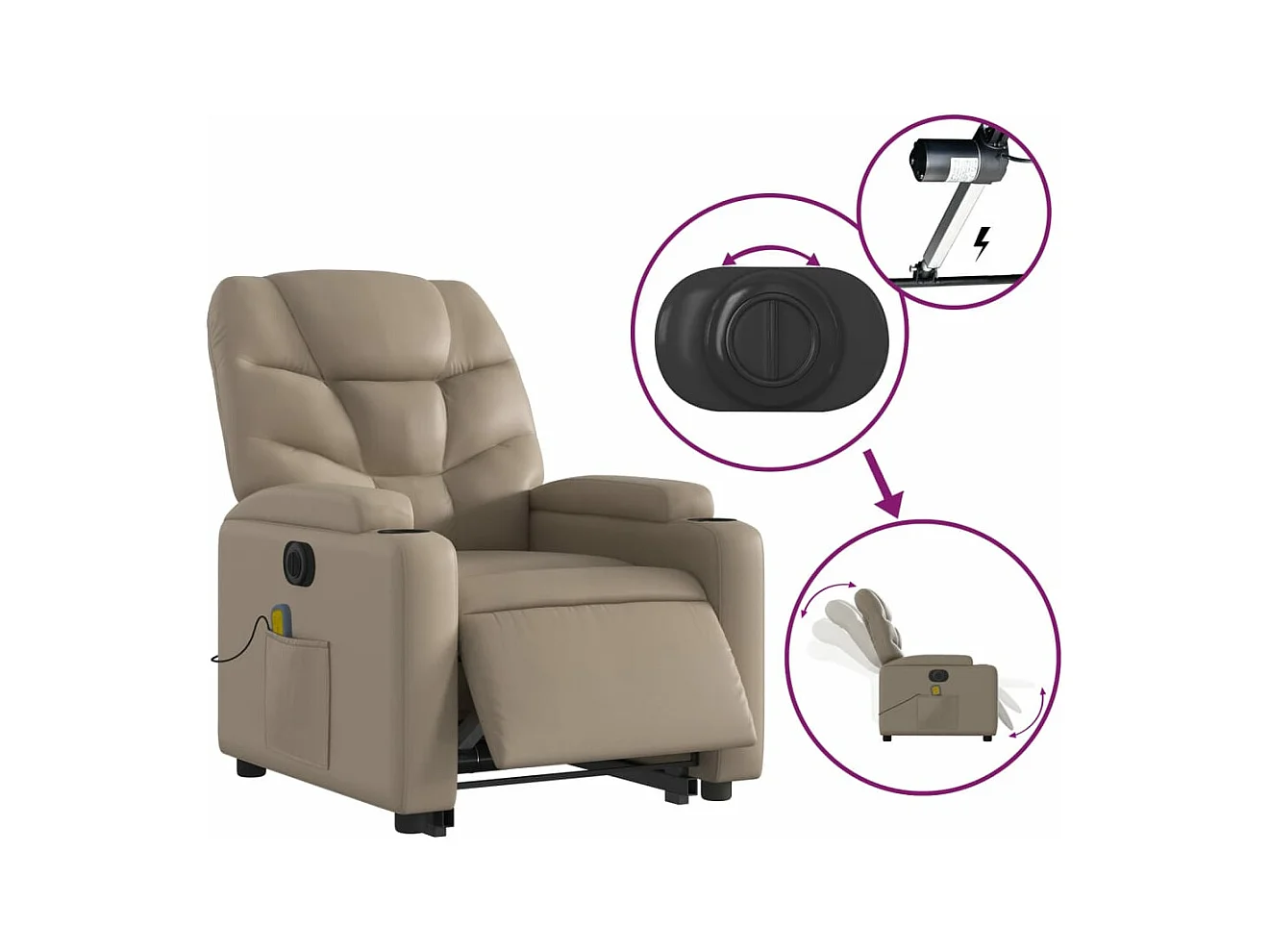 Fauteuil inclinable massant électrique cappuccino similicuir