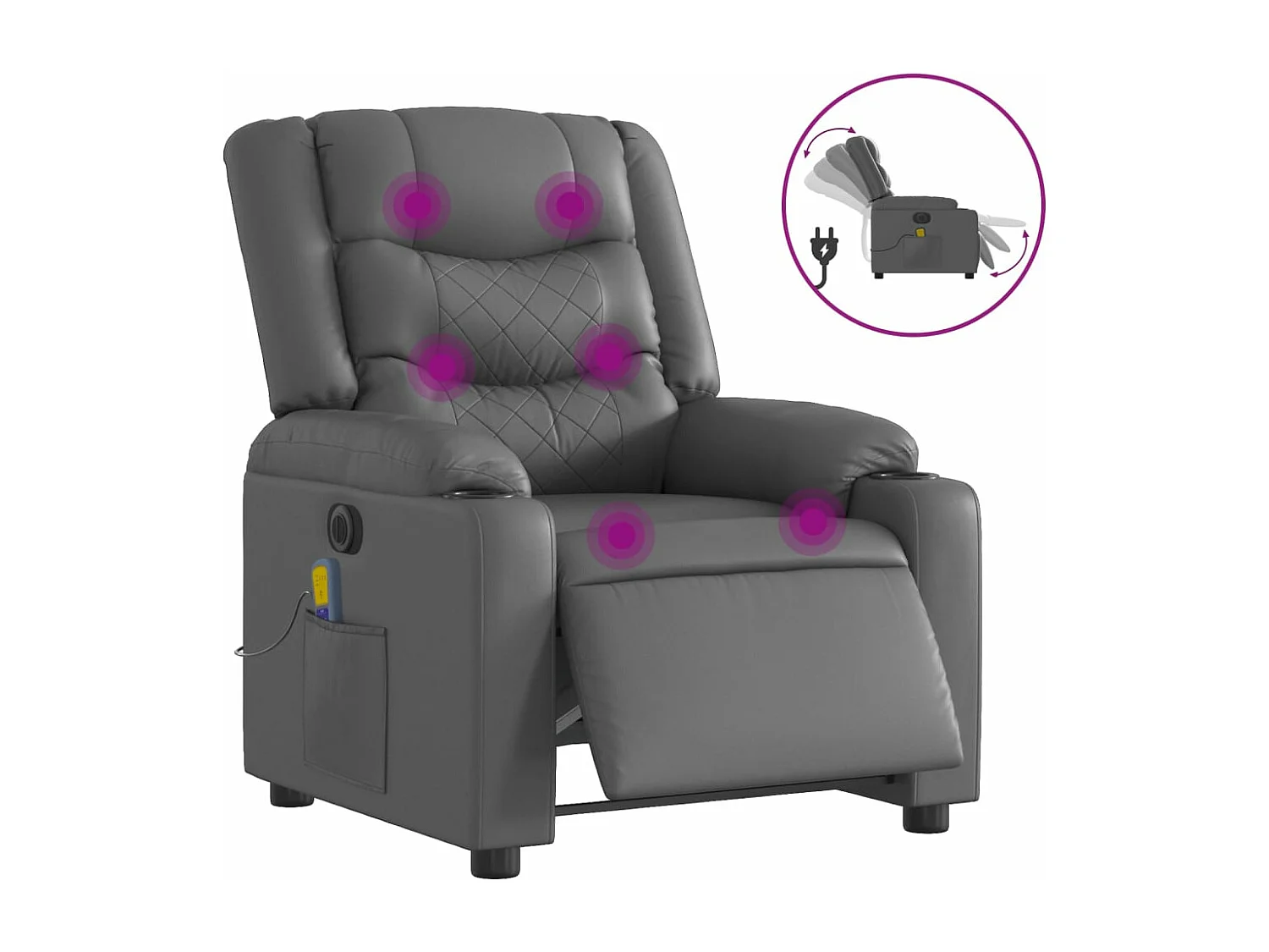 Fauteuil massant inclinable électrique gris similicuir