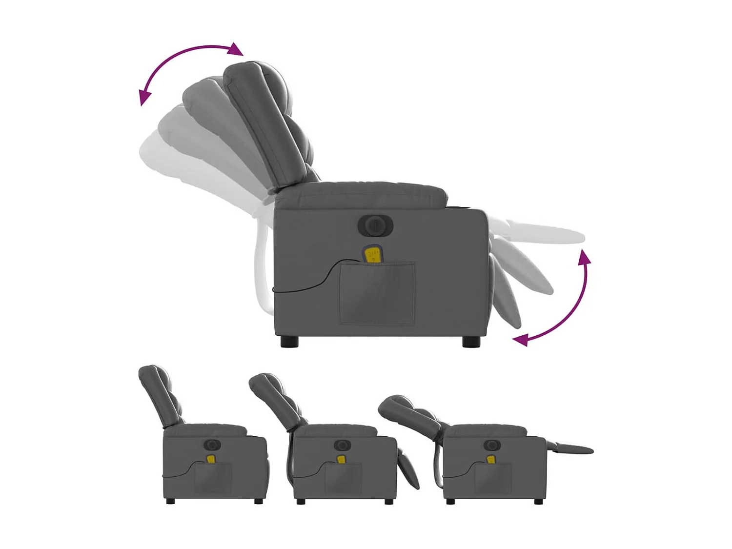 Fauteuil massant inclinable électrique gris similicuir