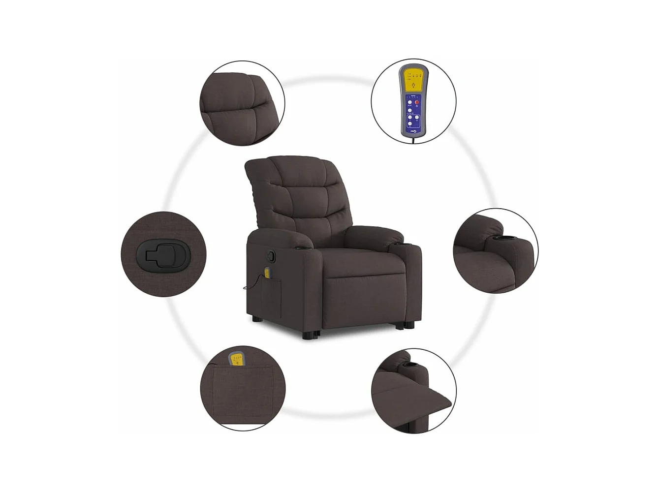 Fauteuil inclinable massant Marron foncé Tissu