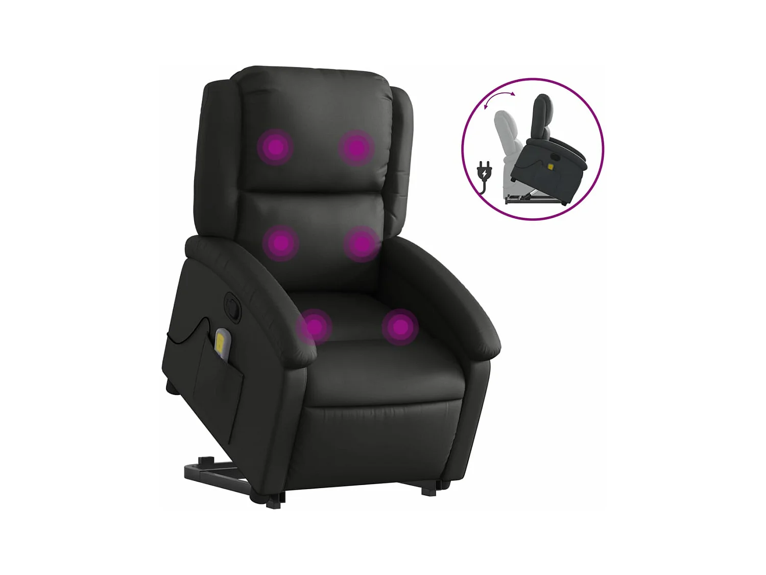 Fauteuil inclinable massant noir cuir véritable